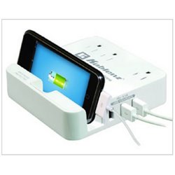 ESTACION DE CARGA PARA TABLET CON MULTICONTACTOS 3 PUERTOS USB DE 2.1A Y 3 TOMA CORRIENTES