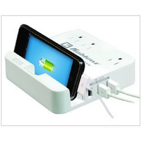 ESTACION DE CARGA PARA TABLET CON MULTICONTACTOS 3 PUERTOS USB DE 2.1A Y 3 TOMA CORRIENTES