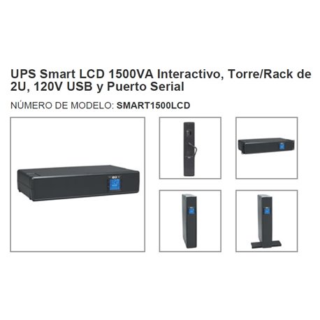 UPS TRIPPLITE PRO SMART1500LCD 1.5kVA/ 900W LCD 2U RACK/TORRE AVR 8 NEMA 5-15R PTO USB Y SERIAL DB9 120V