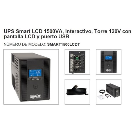 UPS TRIPPLITE SMART1500LCDT 1.5kVA/ 900W TORRE LCD AVR 10 NEMA5-15R USB 120 V CA