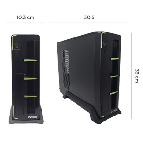 GABINETE SLIM EVOTEC ARUBA VERDE FUENTE ATX 600W TARJETA M-ATX