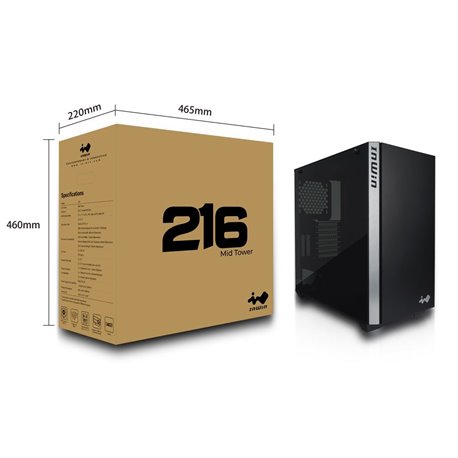 GABINETE IN WIN 216 RISER MEDIA TORRE GPU VERTICAL ATX CON VIDRIO TEMPLADO COLOR NEGRO