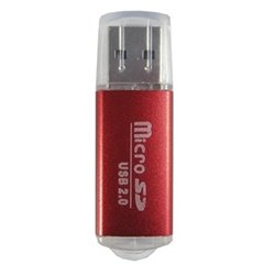 LECTOR BROBOTIX USB V2.0 MICROSD METALICO ROJO