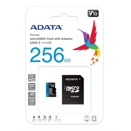 MEMORIA ADATA 256GB MICRO SDXC PREMIER  / 85/25MB/S / SDHC/SDXC UHS-I / CLASE10 A1 /AZUL AUSDX256GUICL10A1-RA