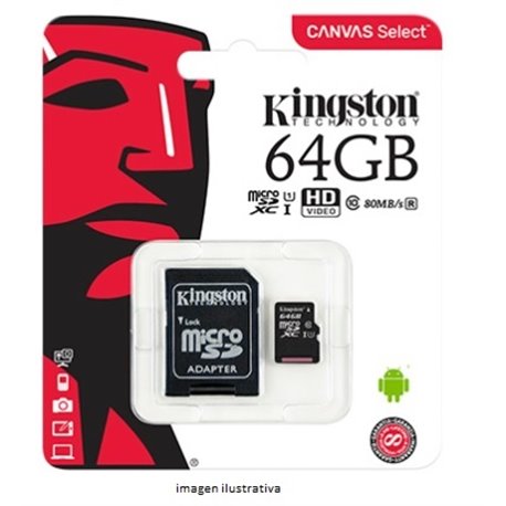 MEMORIA KINGSTON 64GB MICRO SD CANVAS SELECT PLUS 100R/85R CL10 UHS-I