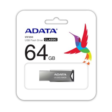 MEMORIA ADATA 64GB USB 2.0 PLATA METALICA  AUV250-64G-RBK