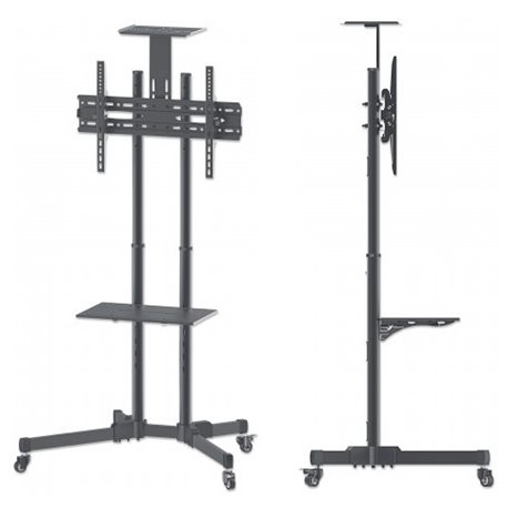 SOPORTE MANHATTAN PARA TV 37 A 70 PULG CARRO PISO 50KG CON INCLINACION ACERO CHAROLA DESMONTABLE