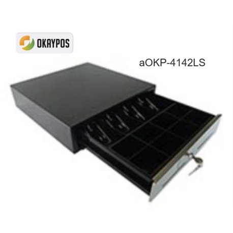 CAJON DE DINERO aOKP-4142LS NEGRO 5 BILLETES 8 MONEDAS RJ11 LLAVE DOBLE LADO