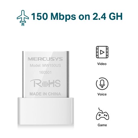 ADAPTADOR INALAMBRICO USB MERCUSYS MW150US NANO N 150MBPS COMPATIBLE CON Windows 8.1/8/7/XP (32/64bit)