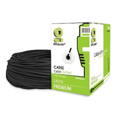 BOBINA BROBOTIX CAT 5E PARA EXTERIOR CCA UTP 200M NEGRO