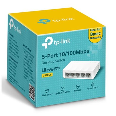 SWITCH TP-LINK LS1005 ESCRITORIO 5 PTOS. 10/100M NO ADMINISTRABLE. CARCASA PLASTICO. TECNOLOGIA GREEN ETHERNET