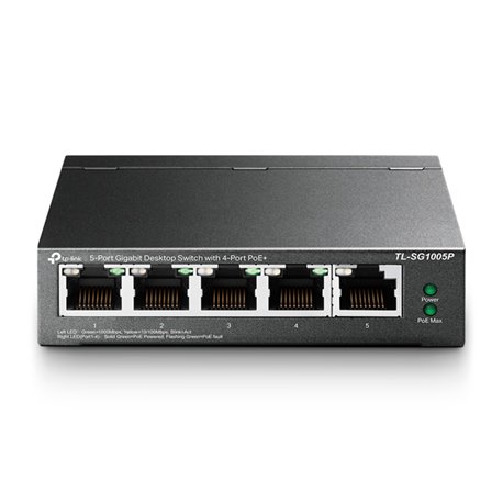 SWITCH TP-LINK TL-SG1005P PoE DE ESCRITORIO 5 PUERTOS GIGABIT CON 4 PTOS PoE (802.3 af  MAX 56W) NO ADMINISTRABLE