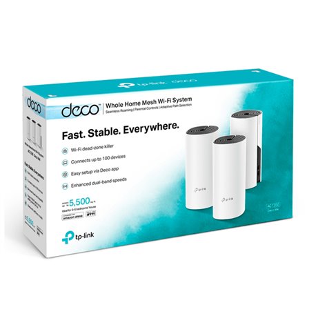 SISTEMA DECO M4 (3 PIEZAS) TP-LINK MESH WI-FI AC1200 (2 PUERTOS ETHERNET GIGABIT POR PIEZA) MU-MIMO BEAMFORMING