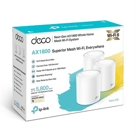SISTEMA DECO X20 (3 PIEZAS) TP-LINK MESH WI-FI 6 AX1800 (5GHz 1201Mbps+2.4GHz 574Mbps X PIEZA) MU-MIMO BEAMFORMING