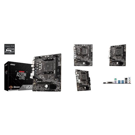 MB MSI A520M-A PRO AM4 3ERA GEN 2*DDR4 4400 HDMI  DVI-D