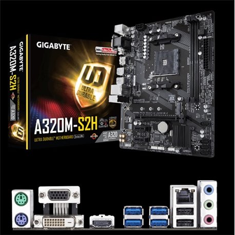 MB GIGABYTE A320M-S2H AM4 2*DDR4 HDMI DVI VGA 4USB3.0 2USB2.0 1PCE 16X 2PCIE 1X 3SATA GA-A320M-S2H