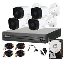 KIT DVR 4 CANALES TURBOHD 1080P 4 CAMARAS BULLET METALICAS  FUENTE DE PODER 1 DISCO DURO  1TB  ACCESORIOS HILOOK BY HIKVISION