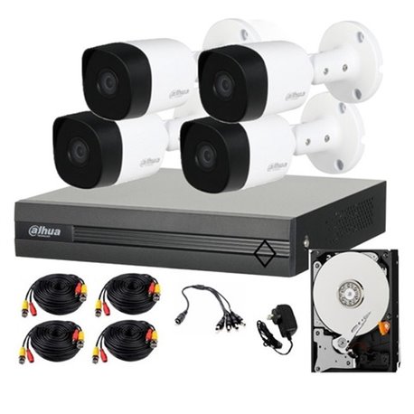 KIT DVR 4 CANALES TURBOHD 1080P 4 CAMARAS BULLET METALICAS  FUENTE DE PODER 1 DISCO DURO  1TB  ACCESORIOS HILOOK BY HIKVISION
