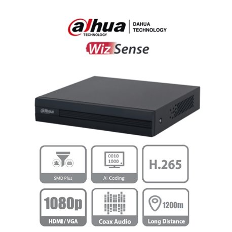 DAHUA XVR1B04-1 DVR 4 CANALES 1080P LITE /WIZSENSE/COOPER 1 / H265+/4 CANALES +1 IP O HASTA 5 CANALES IP4 CANALES CON SMD PLUS