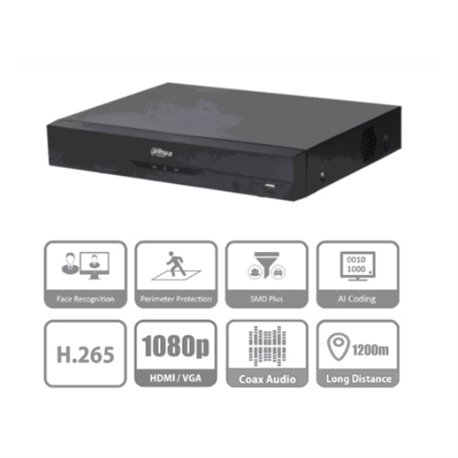 DAHUA XVR5108HE-I2  DVR DE 8 CANALES DE 5 MP LITE/ WIZSENSESE /  H.265+/ 8 CANALES+4 IP O HASTA 12 CH IP/1 CANAL DE RECONOCIMENT