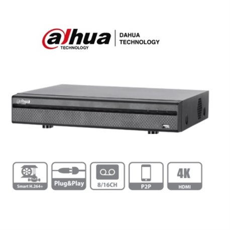 DAHUA DHI-XVR5116H-4KL- DVR 16 CANALES 4K / 1080P/H265+/8CH IP ADICIONALES 24 EN TOTAL/ 1 E&S DE AUDIO/ 1PUERTO SATA HASTA 8 TB 