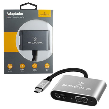 ADAPTADOR PERFECT CHOICE USB TIPO C MACHO A HDM1/ VGA HEMBRA