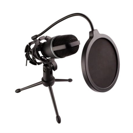MICROFONO PERFECT CHOICE CON FILTRO ANTI POP Y TRIPIE DE ESCRITORIO 3.5MM FRECUENCIA DE 20HZ NEGRO