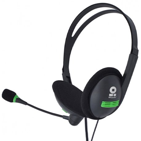 AUDIFONO DIADEMA ALAMBRICO BROBOTIX BASICA DETALLE VERDE C/MICROF AJUSTABLE 3.5MM (2 CONECTORES AUDIO Y MICROF)
