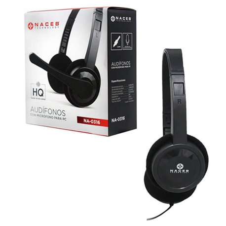 AUDIFONO DIADEMA ALAMBRICO NACEB PARA PC NEGRO 3.5MM C/MICROF 1.5M
