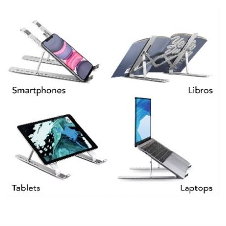 SOPORTE DE ALUMINIO BROBOTIX PARA LAPTOP PLEGABLE MULTIFUNCIONAL 18.7x25.5x14CM 7 ANGULOS AJUSTABLES