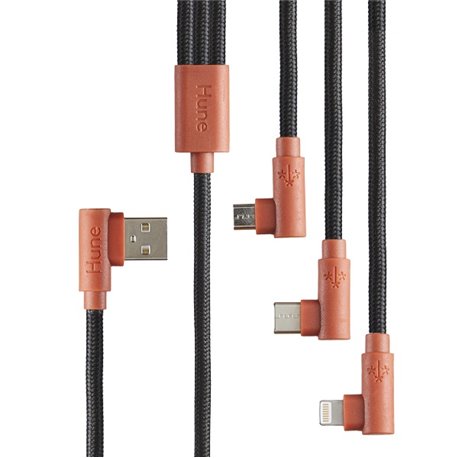 CABLE HUNE HIEDRA CORTEZA (CAFE) USB 3 EN 1(MICRO/USB C/LIGHTNING) 1.2M