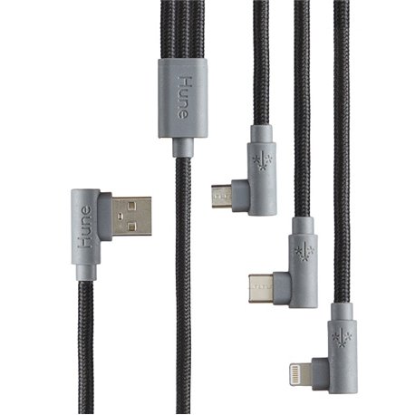 CABLE HUNE HIEDRA ROCA (GRIS) USB 3 EN 1(MICRO/USB C/LIGHTNING) 1.2M