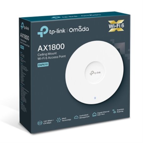ACCESS POINT TP-LINK P/INTERIOR WI-FI 6 EAP610 V2 AX1800 MU-MIMO 1 PTO gigabit PoE+ 802.3at Omada Mesh DISEÑO SLIM