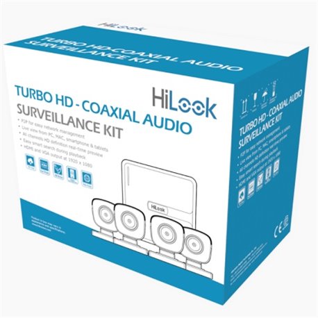KIT DVR 4 CANALES TURBOHD 1080P LITE  AUDIO POR COAXITRON 4 CAMARAS BULLET POLICARBONATO  CON MICROFONO INTEGRADO HILOOK
