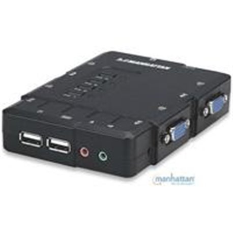 SWITCH KVM MANHATTAN 4 PTOS USB Y 4 PTOSVGA 3.5MM 1600X900 CON JUEGO CABLES