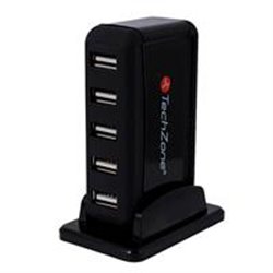 HUB TECHZONE TZ17HUB01 7 PUERTOS USB 2.0 CARGADOR DE CORRIENTE NEGRO