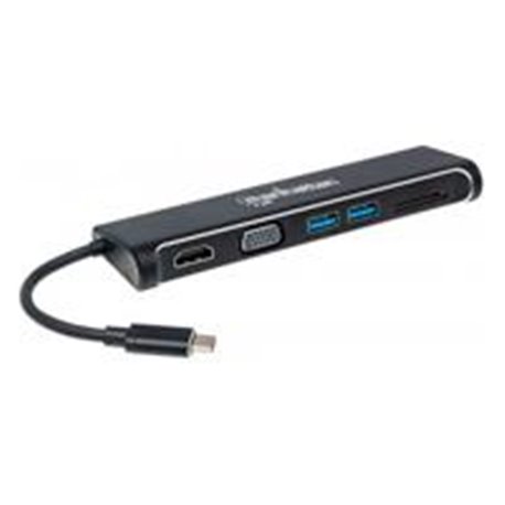DOCKING 4-1 MANHATTAN USB-C A HDMI VGA 2 USB 3.1  LECTOR TARJETAS SD M-H