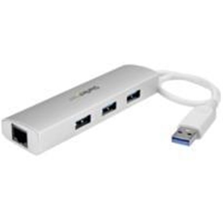 CONCENTRADOR DE 3 PUERTOS USB 3.0 CON ADAPTADOR DE RED ETHERNET GIGABIT - HUB PORTáTIL DE ALUMINIO - STARTECH.COM MOD. ST3300G3U