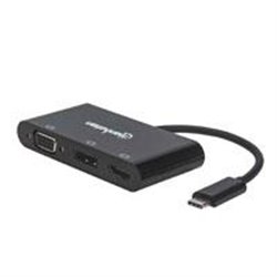 CONVERTIDOR DE USB-C A MULTIPUERTOS HDMI, DISPLAYPORT Y VGA HEMBRAS CON RESOLUCIONES DE HASTA 4K@30HZ