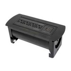 CAJA DE CONEXIóN PARA MESA, CUATRO TOMAS DE CORRIENTE, DOS PUERTOS DE CARGA USB-A, CABLE DE ALIMENTACIóN DE 1.5 M, NEGRO