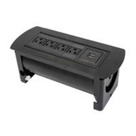 CAJA DE CONEXIóN PARA MESA, CUATRO TOMAS DE CORRIENTE, DOS PUERTOS DE CARGA USB-A, CABLE DE ALIMENTACIóN DE 1.5 M, NEGRO