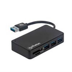 HUB USB-A 3.2 MACHO A TRES PUERTOS USB-A HEMBRA Y RANURA PARA TARJETAS SD/MICROSD, VELOCIDADES DE TRANSFERENCIA DE 5 GBPS