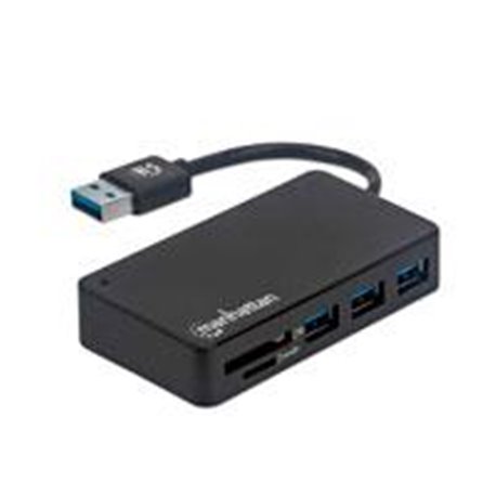 HUB USB-A 3.2 MACHO A TRES PUERTOS USB-A HEMBRA Y RANURA PARA TARJETAS SD/MICROSD, VELOCIDADES DE TRANSFERENCIA DE 5 GBPS