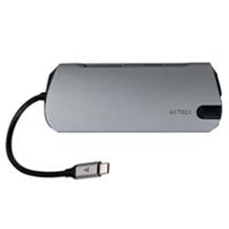 DOCKING STATION ACTECK  10 EN 1/ CONECTOR USB-C 3.1/ 4USB 3.0//HDMI/ /ETHERNET/ 3.5MM/LECTOR DE MEMORIAS/ COLOR PLATA +NEGRO/AC-