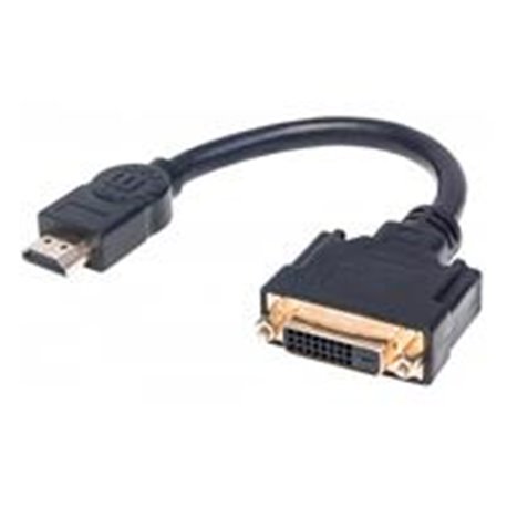 CABLE HDMI MACHO A DVI-D 24+1 HEMBRA, ENLACE DUAL, 20 CM (8 IN.), NEGRO MANHATTAN