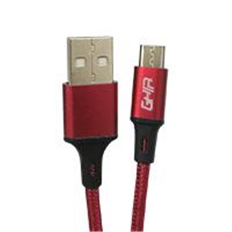 CABLE MICRO USB GHIA NYLON COLOR ROJO DE 1M