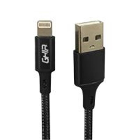 CABLE USB TIPO LIGHTNING GHIA 1M NYLON COLOR NEGRO