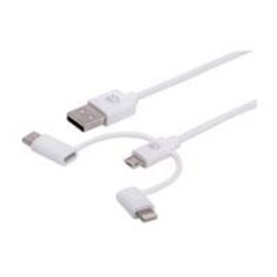 CABLE USB 3 EN 1, USB TIPO A A USB MICRO-B, USB TIPO C Y LIGHTNING, 1 M, BLANCO
