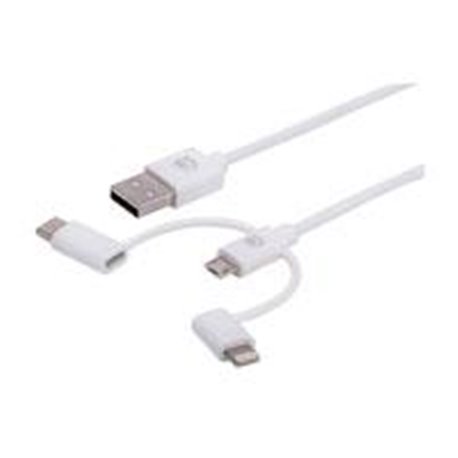CABLE USB 3 EN 1, USB TIPO A A USB MICRO-B, USB TIPO C Y LIGHTNING, 1 M, BLANCO
