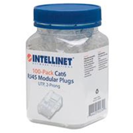 PLUG MODULAR RJ45 INTELLINET UTP CAT6 MULTIFILAR BOTE CON 100 PIEZAS CONTACTO ORO 15 MICRAS